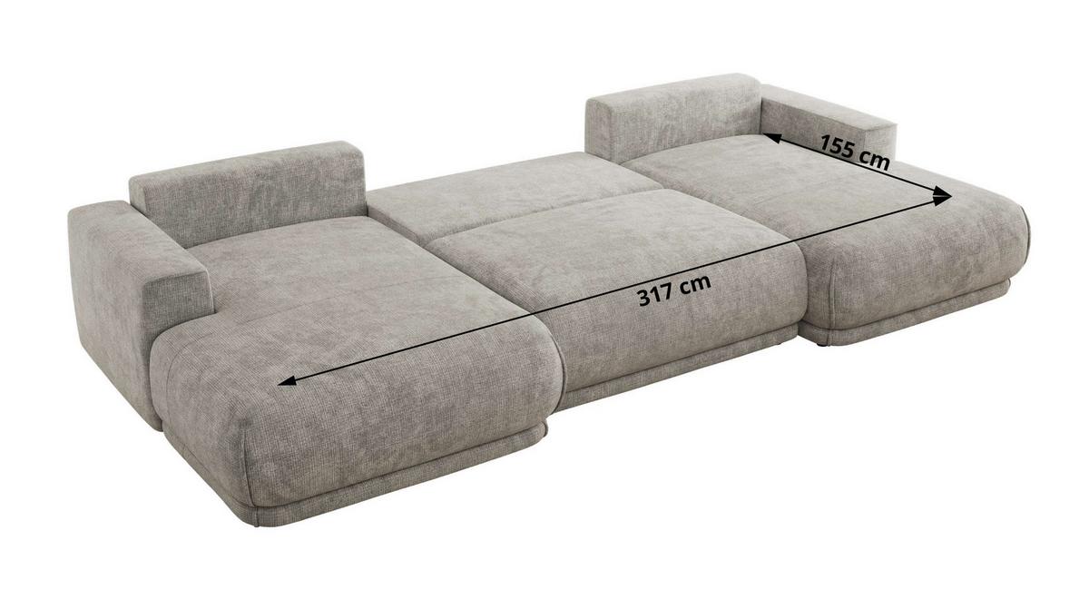 WOHNLANDSCHAFT RINA U Hellgrau Schenille grob gewebt - Hellgrau/Schwarz, Kunststoff/Textil (360/85/170cm) - MKS