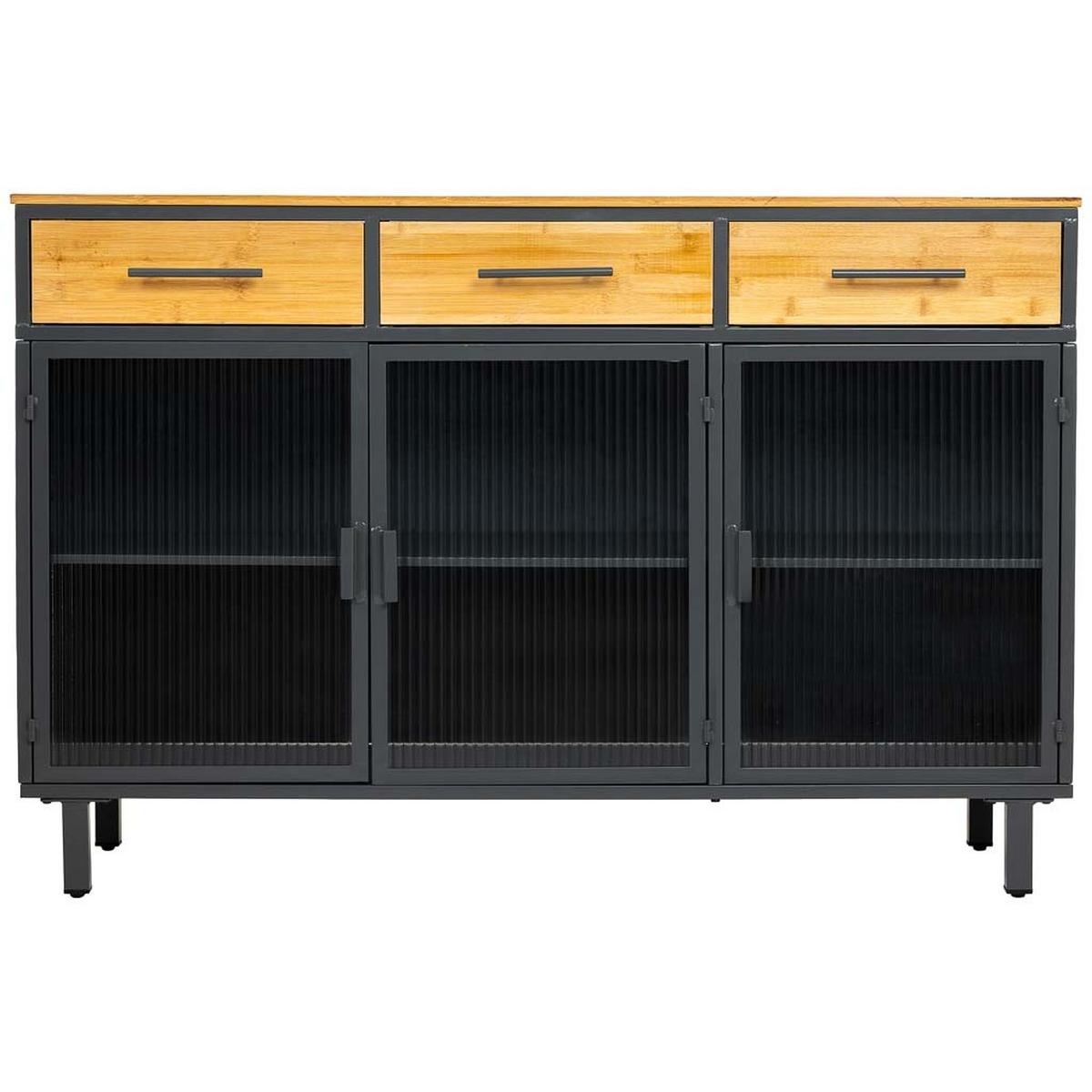 SCHRANK aus Glas und Holz mit 3 Schubladen, Schwarz, 120x35x80h cm - Schwarz, Holz (120/79/35cm) - Wanderlust
