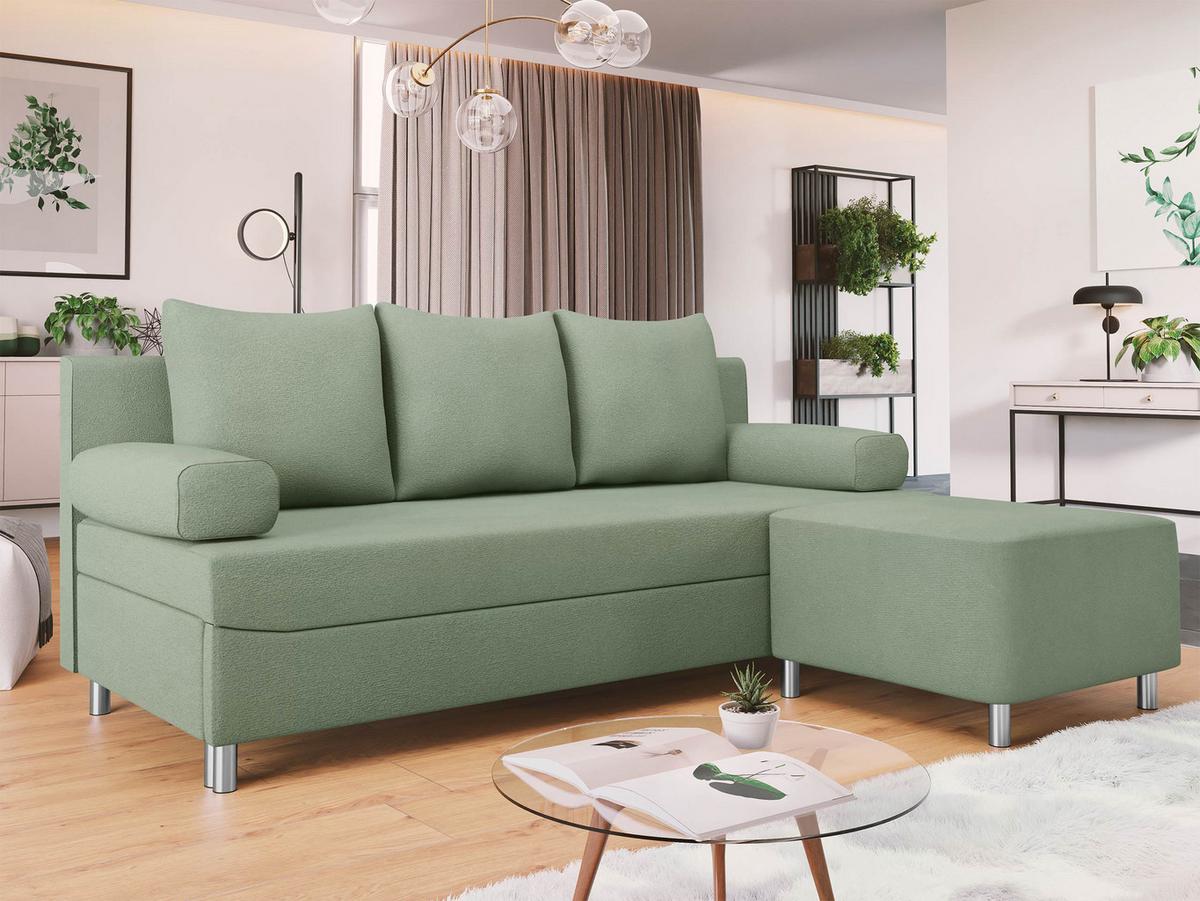 SCHLAFSOFA Dover mit Polsterhocker - Chromfarben/Hellgrün, Holz/Kunststoff (192/86/80cm) - MIRJAN24