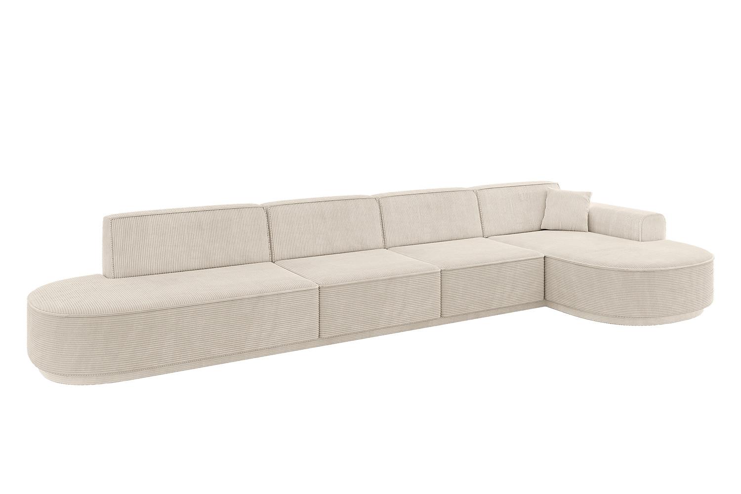 ECKSOFA Ottomane Rechts MARI-L3-v3 - 413x171x83 cm Beige Cord - Beige/Schwarz, Holzwerkstoff/Kunststoff (171/413cm) - ALTDECOR