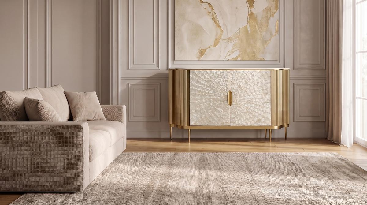 SIDEBOARD LEOLA Cremeweiß Holz - Goldfarben/Creme, Holz/Metall (180/200cm) - KAWOLA