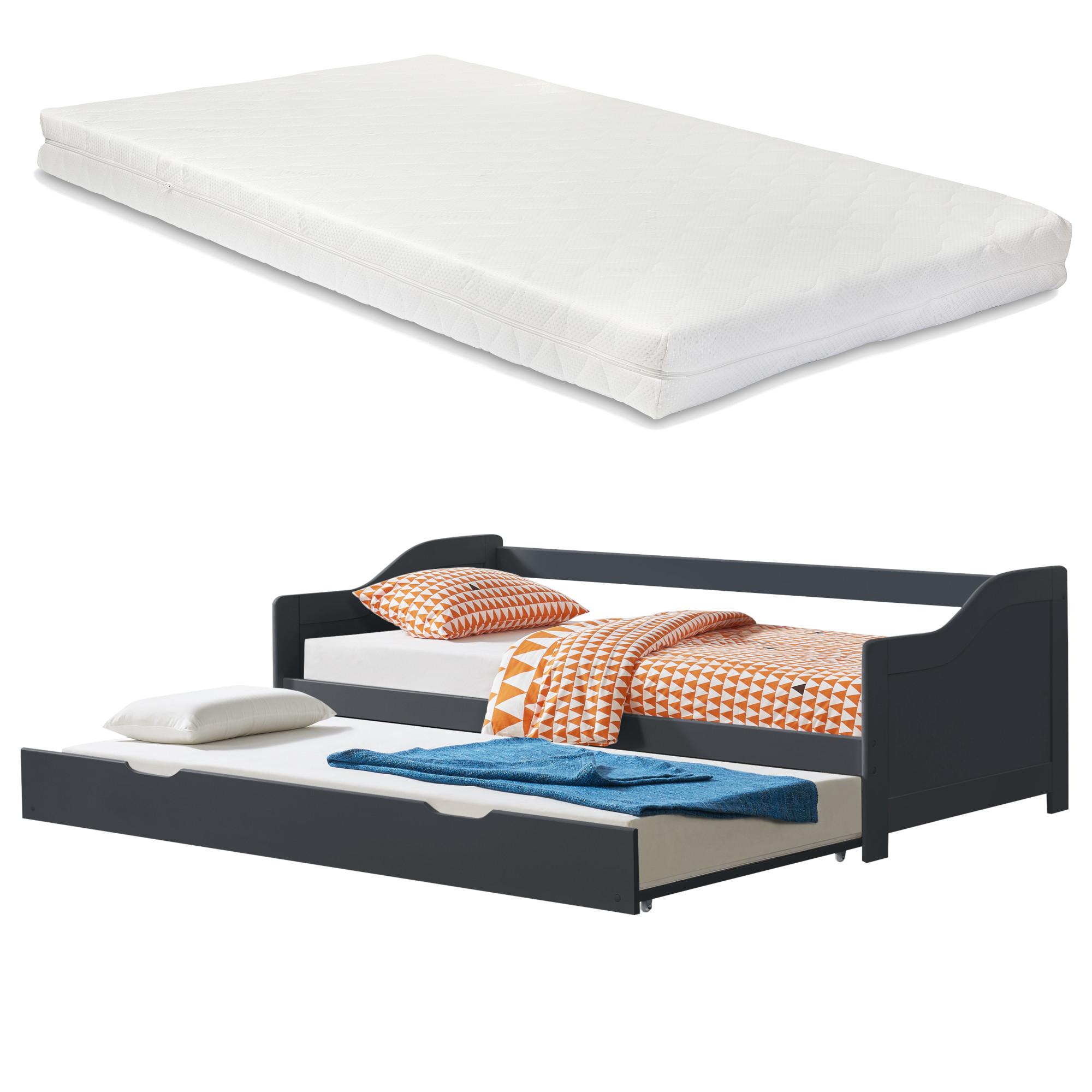 SOFABETT mit Matratze - Dunkelgrau, Holz/Textil (90/200cm) - [en.casa]