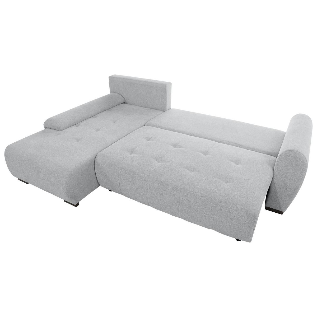 ECKSCHLAFSOFA Dallas mit Bettkasten, 255 cm, Hellgrau, links, Velour-Stoff - Hellgrau, Textil (255/175cm) - Beautysofa