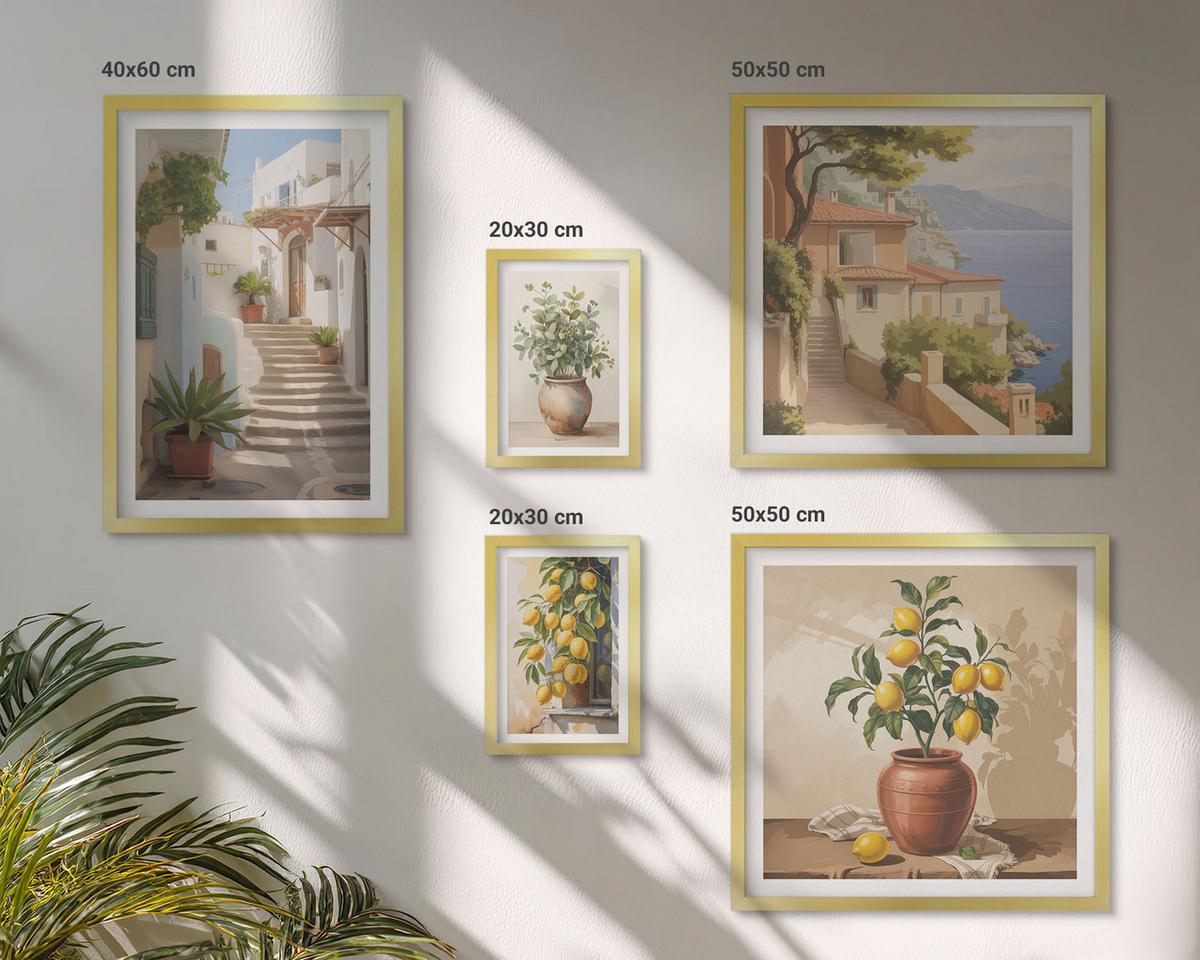 BILDER SET 5er Set - 50x50 cm & 20x30 cm & 40x60 cm Goldrahmen - Blumen in einer Vase, ein Meer aus Zitronen - Goldfarben, Kunststoff (40/60cm) - TULUP