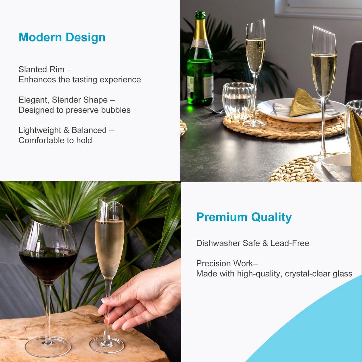 CHAMPAGNER/SEKT Glas mit moderner Kante 150 ml (6er-Set) - Transparent, Glas (0.15L) - Intirilife