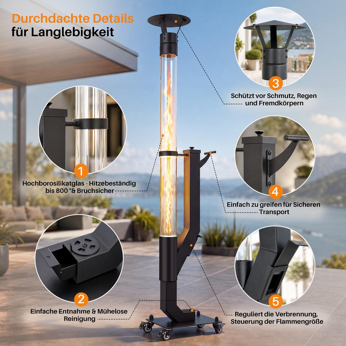 TERRASSENHEIZER Vexnal 32.5/21/167 cm - Schwarz, Glas/Metall (21/167/32.5cm) - ZMH