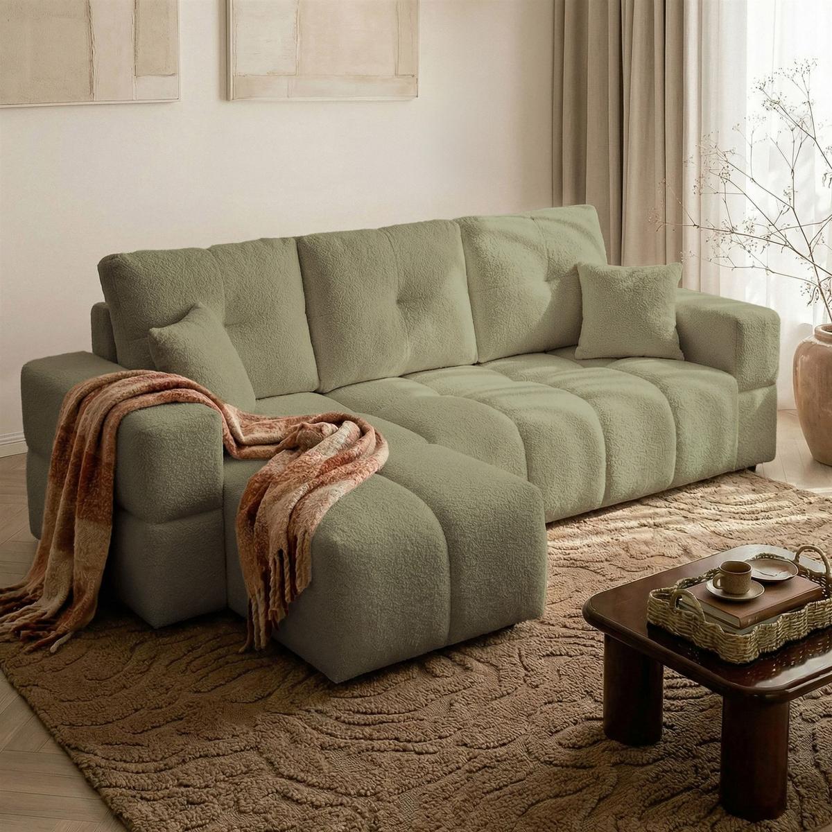 ECKSOFA Denise Mit Schlaffunktion - Grün, Holzwerkstoff/Textil (250/148cm) - Fun Möbel