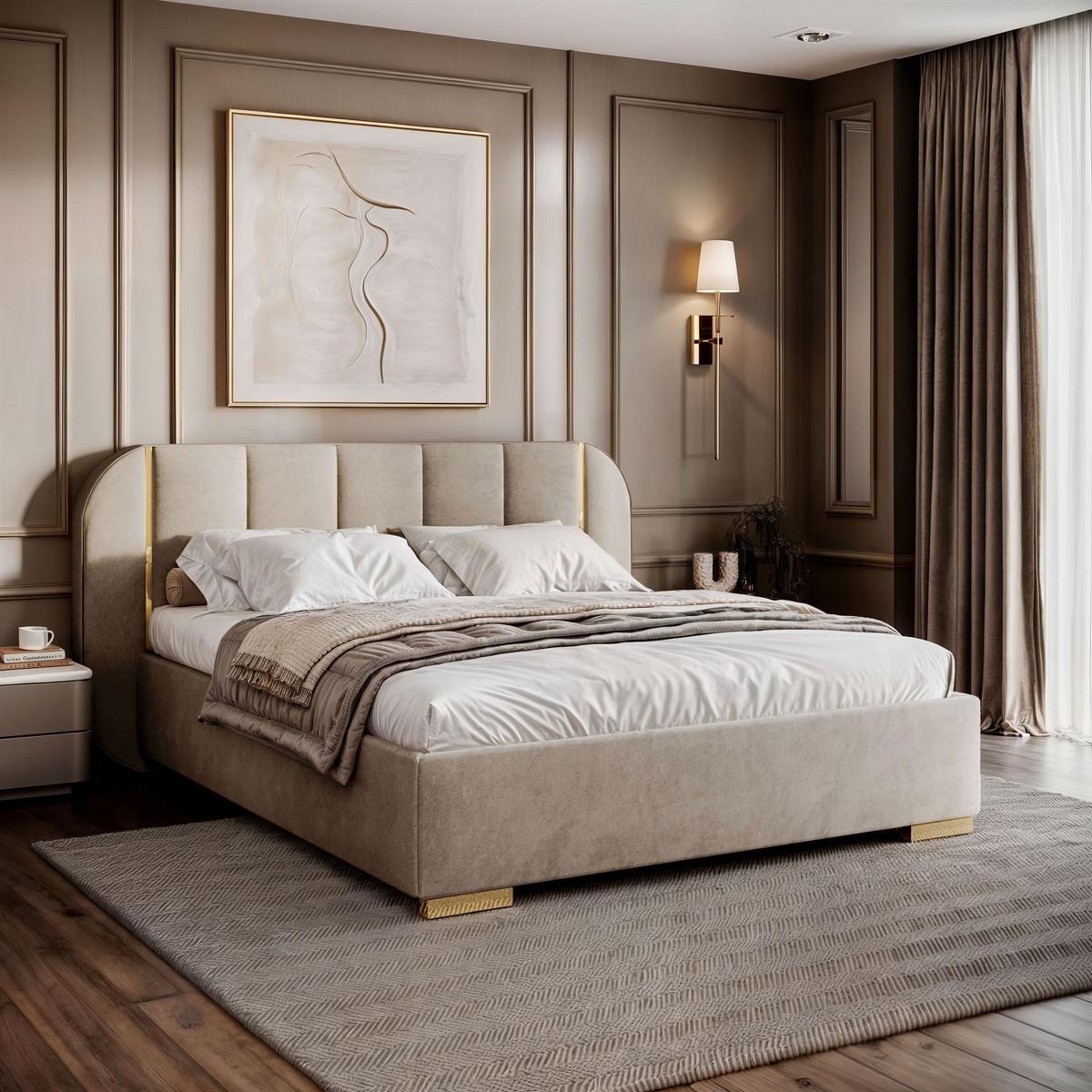 BETT AMARA GOLD 160x200 gepolstert mit Stauraum und Lattenrost, Royal Velvet 180 - Taupe, Textil (160/200cm) - Lookway