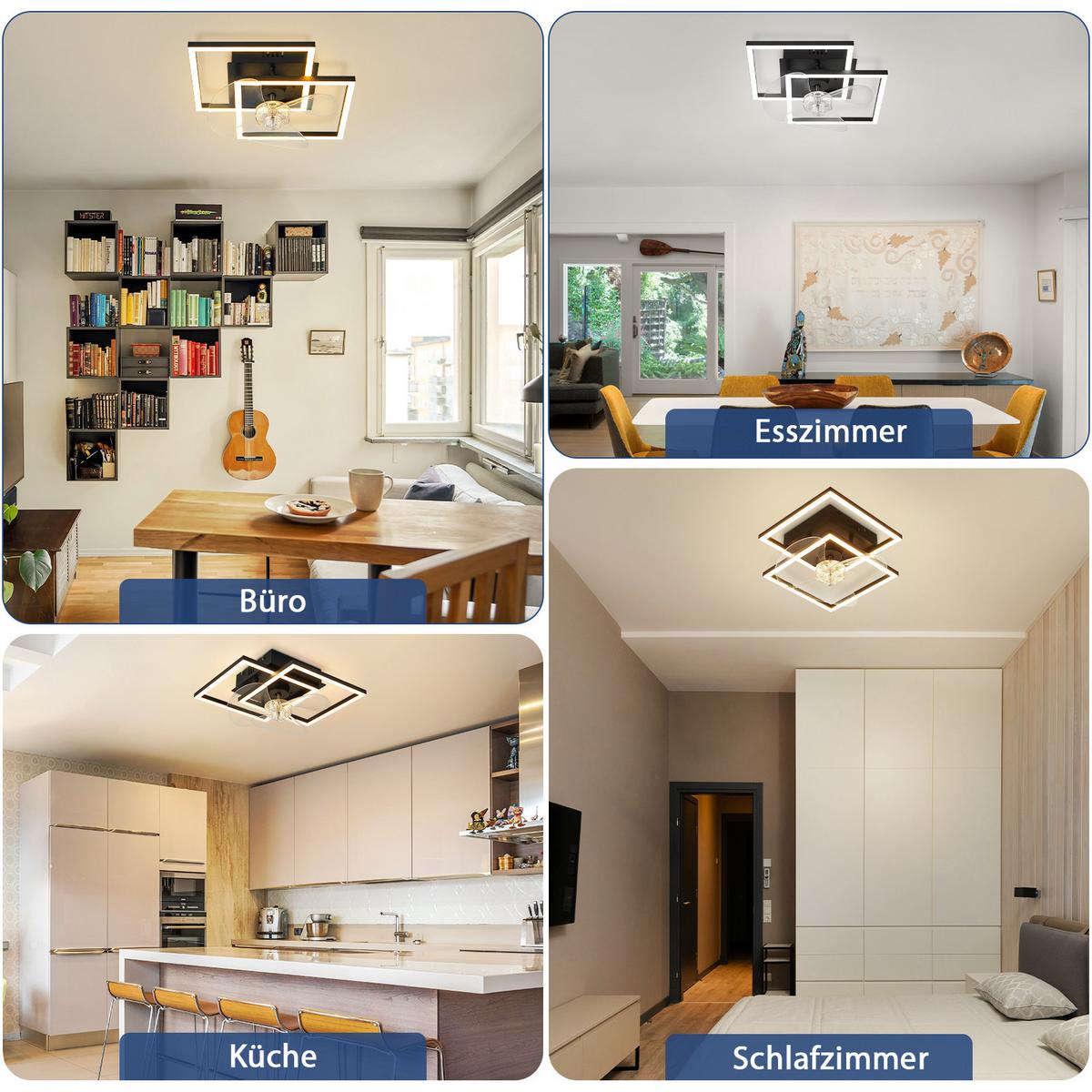 DECKENVENTILATOR Mit Beleuchtung Relven 34/34/15 cm - Schwarz, Kunststoff/Metall (34/34/15cm) - ZMH