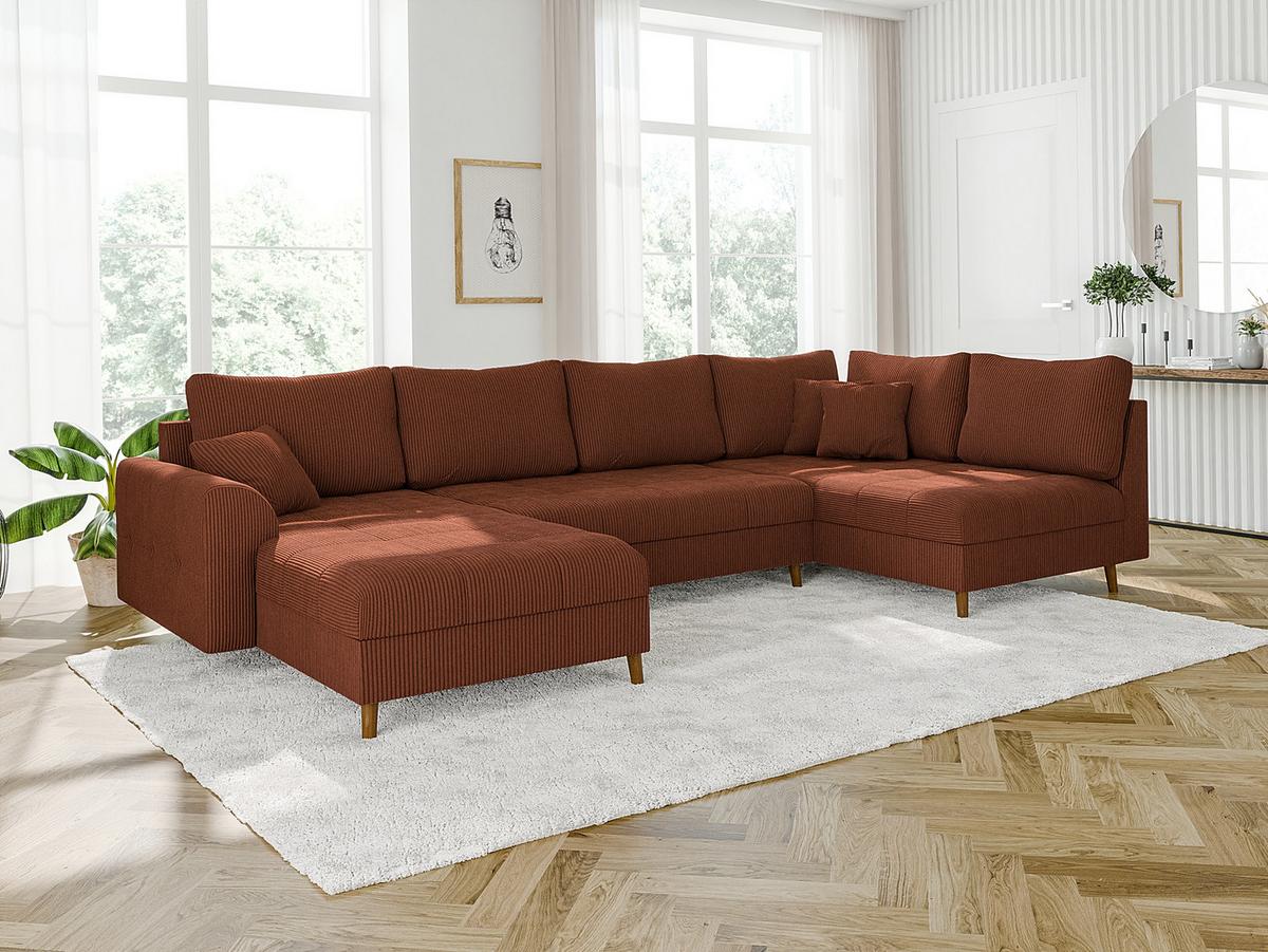 WOHNLANDSCHAFT inkl. Hocker Alma Terrakotta Cord - Terracotta/Braun, Holz/Textil (310/81/161cm) - S-Style Möbel