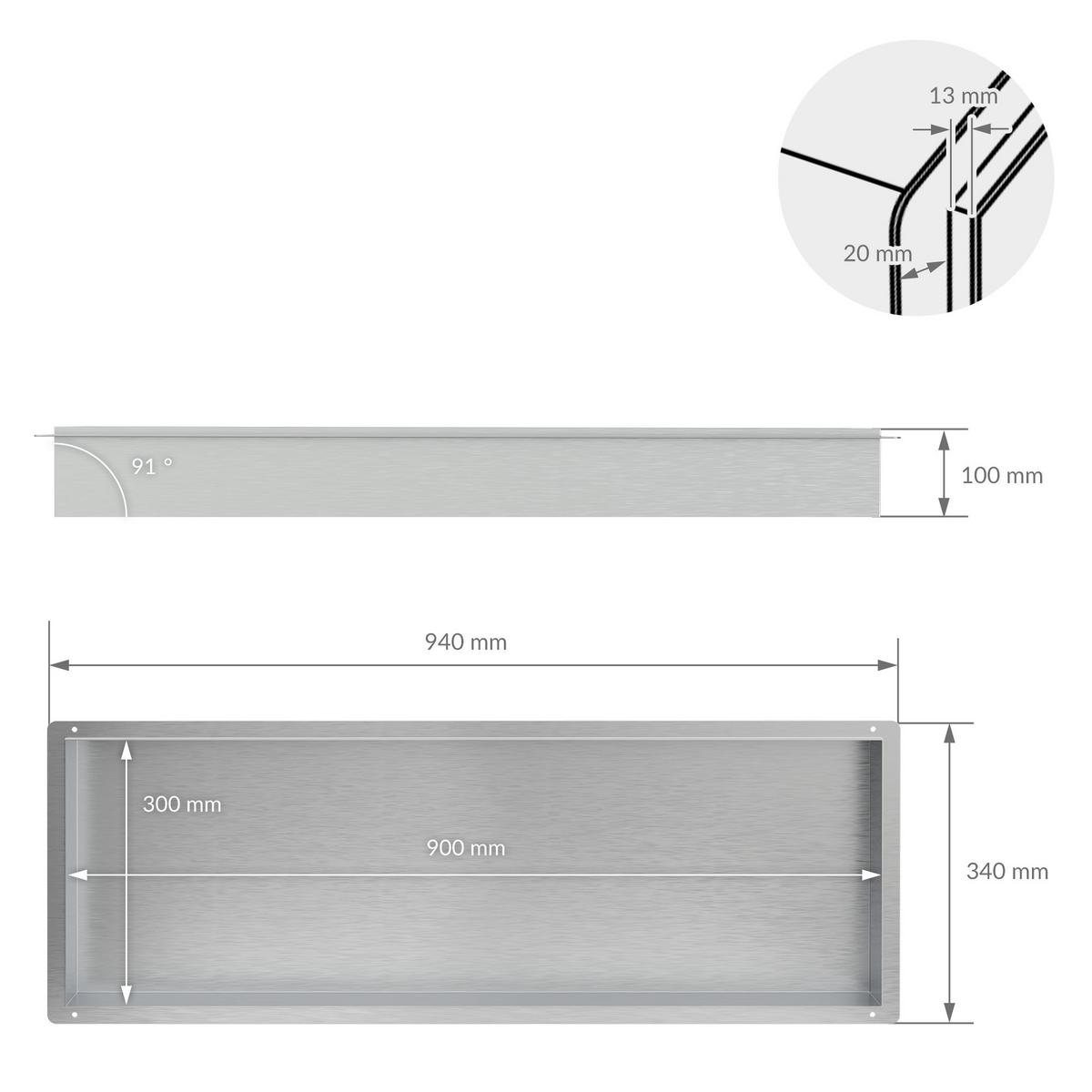 DUSCHNISCHE Silber 90/30 cm - Silberfarben, Metall (90/30/10cm) - LuxeBath