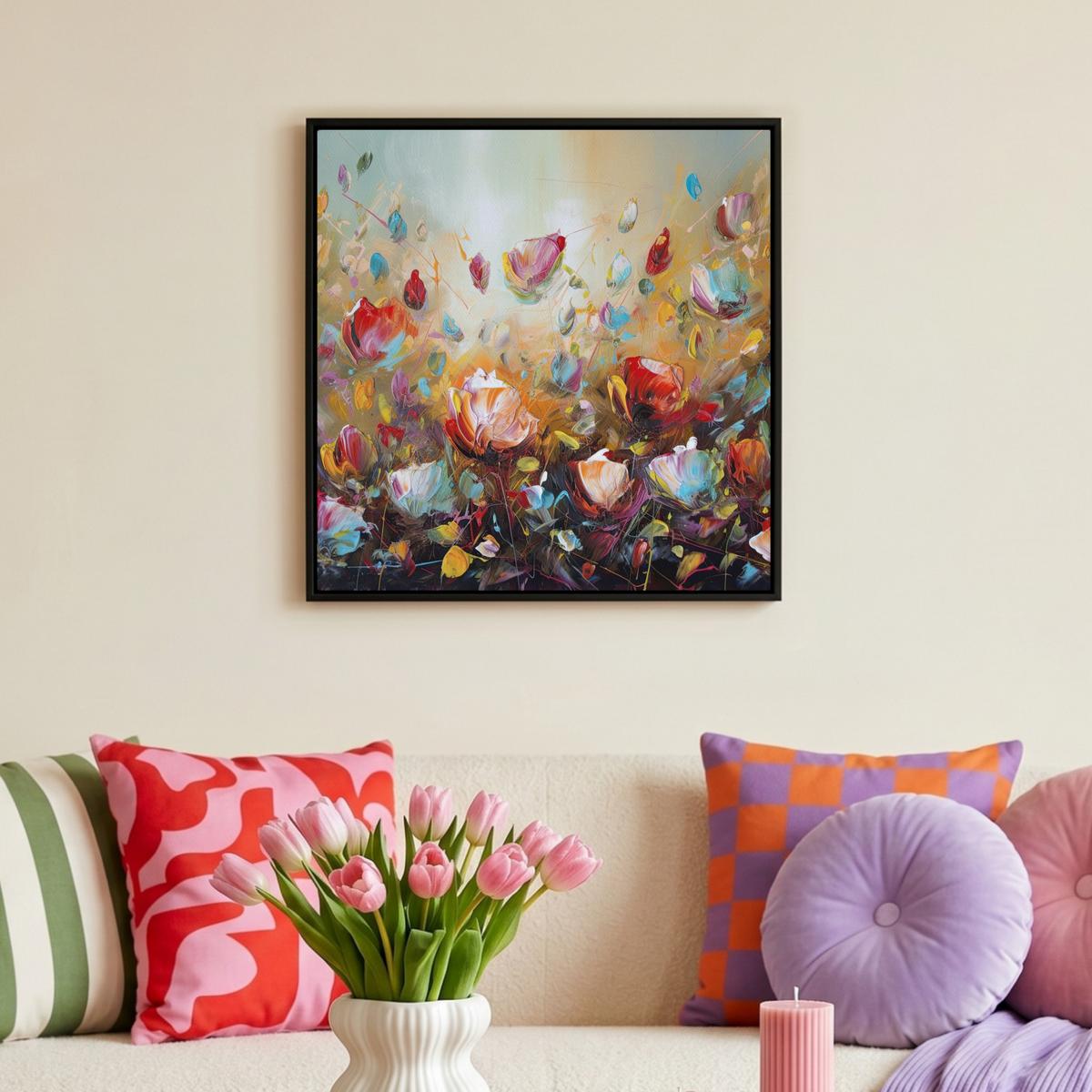 LEINWAND Bilder mit Rahmen - Blumen - Kunst - Natur - Ölgemälde - 50x50 - Multicolor, Textil (50/50cm) - MuchoWow
