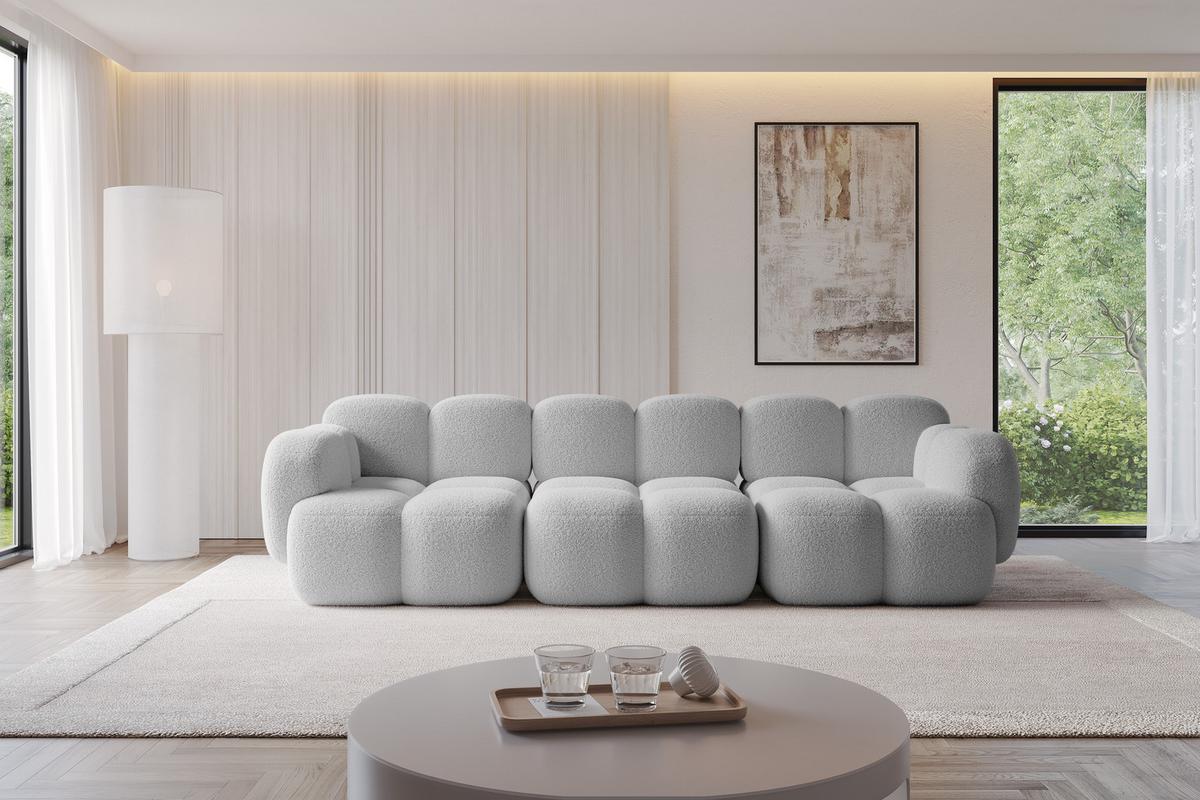 3-SITZER modulares Sofa Miko-S2 300x118x75 cm Hellgrau Bouclé - Edelstahlfarben/Schwarz, Holzwerkstoff/Kunststoff (300/75/118cm) - ALTDECOR