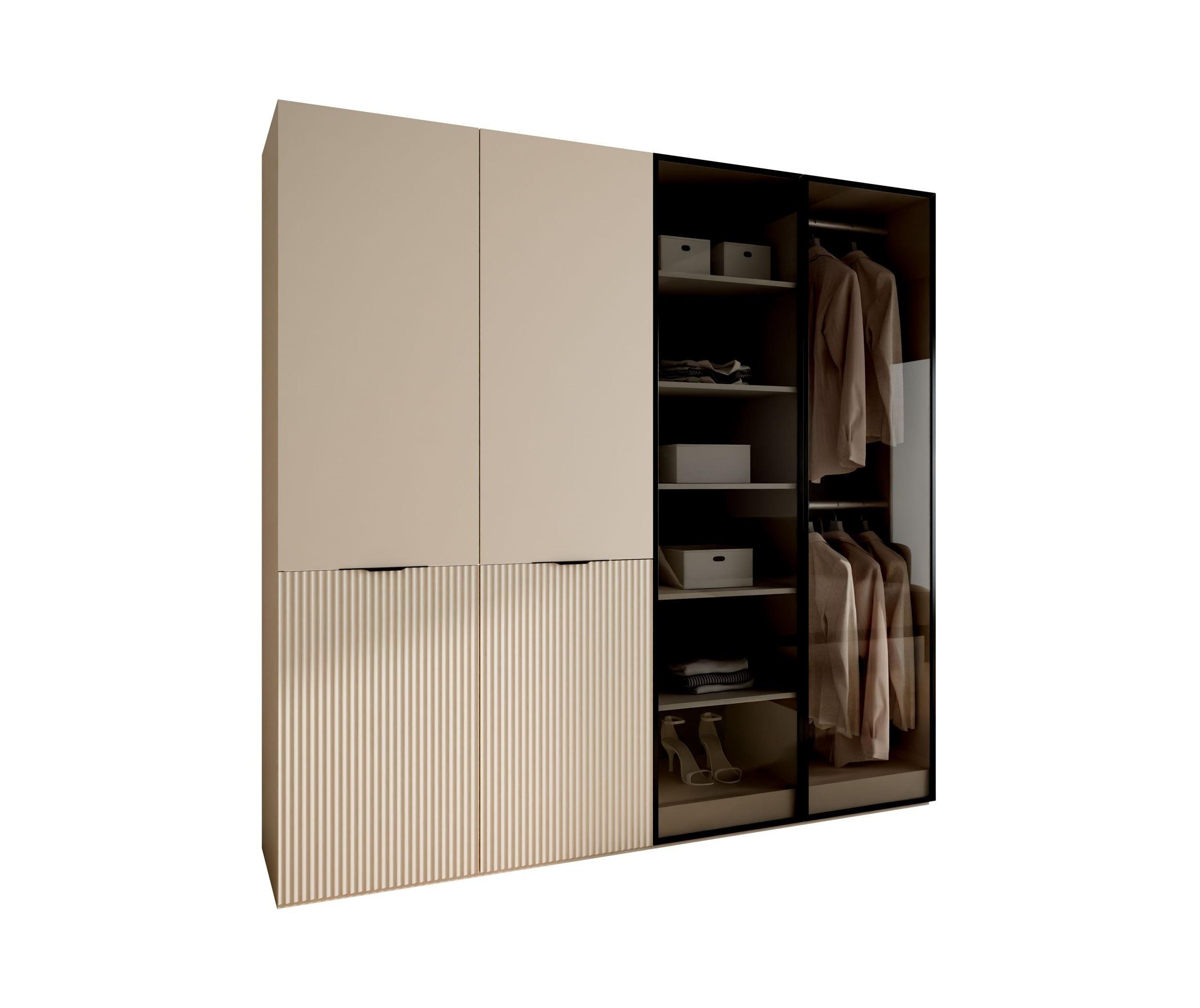 KLEIDERSCHRANK SANDBOX KASHMIR 200 202/49/200 cm Kaschmir / Kaschmir + schwarzes Glas ohne LED ohne Zusatzböden - Kaschmir/Schwarz, Holzwerkstoff/Kunststoff (202/200/49cm) - Lookway