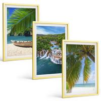 BILDER SET 3er Set - 40x60 cm Goldrahmen - Strand, Boot, Wasserfälle, Palmen - Goldfarben, Kunststoff (40/60cm) - TULUP
