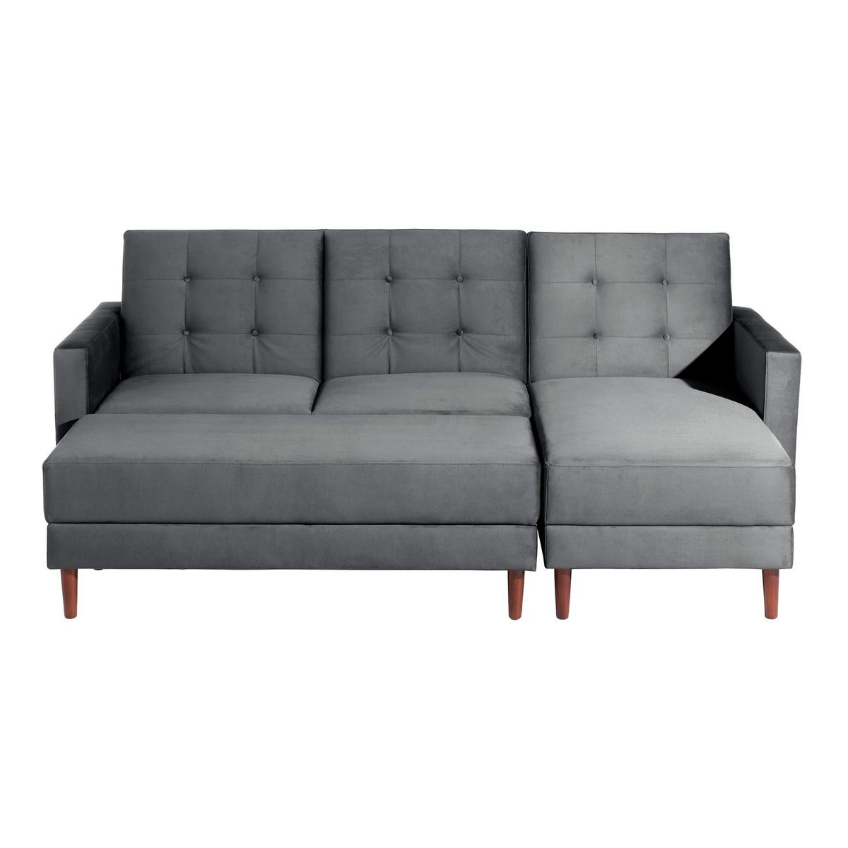 FUNKTIONSSOFA mit Hocker Katunia Samtvelours graphit - Graphitfarben, Kunststoff (222/92/144cm) - 58aufmkessel