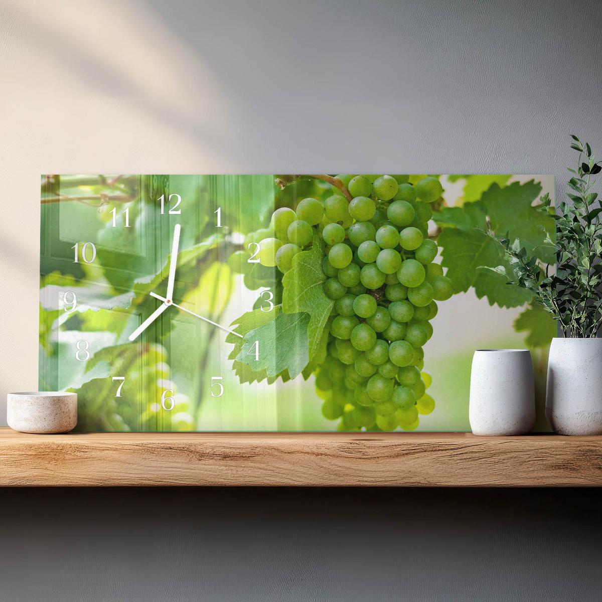 WANDUHR aus Glas 60x30 cm - Trauben - Grün, Glas (60/30/0.4cm) - TULUP
