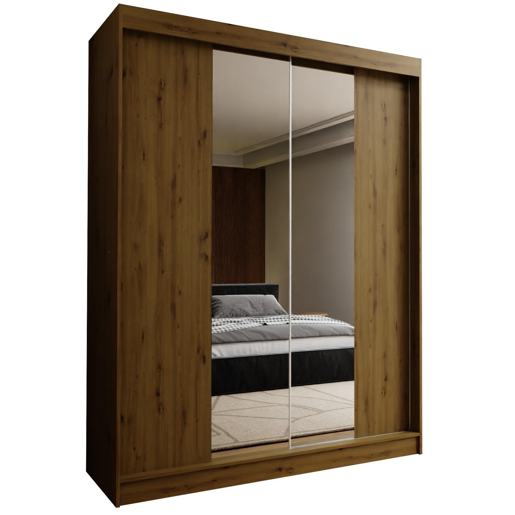 SCHWEBETÜRENSCHRANK LUCENZA 160/216/61 cm 2-türig mit Spiegel Eiche Artisan - Eiche Artisan, Holzwerkstoff (160/216/61cm) - MASSENO