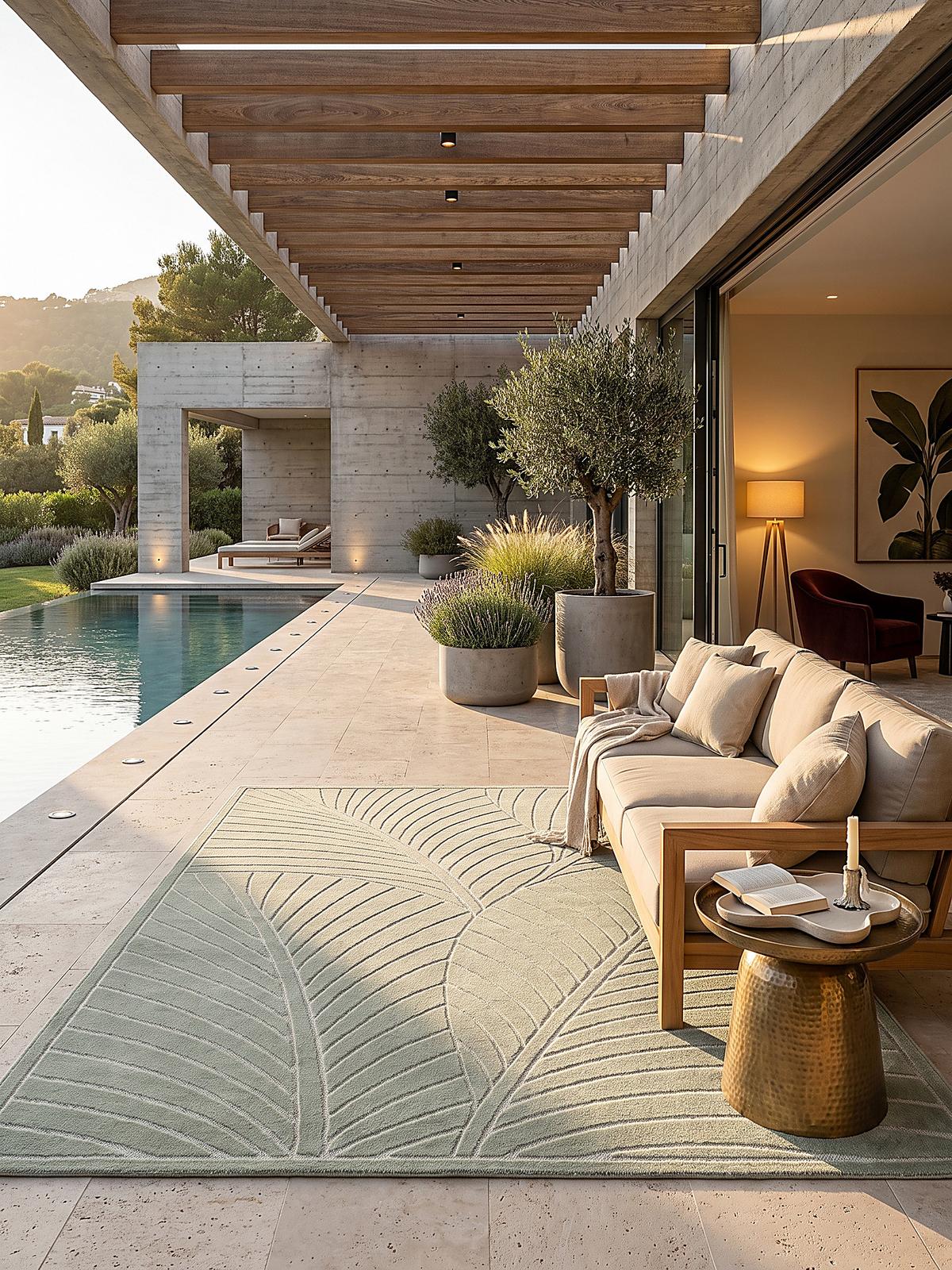 TEPPICH Outdoor, Fußbodenheizung-geeignet, mit Blattmotiv, ENGADIN in Salbeigrün, 120 x 170 cm - Grün, Textil (120/170cm) - KADIMA DESIGN