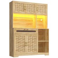 HIGHBOARD Holzoptik Natur mit LED & Geflochtenen Glastüren - Eiche San Remo, Glas/Holzwerkstoff (120/180/40cm) - Urban Meuble