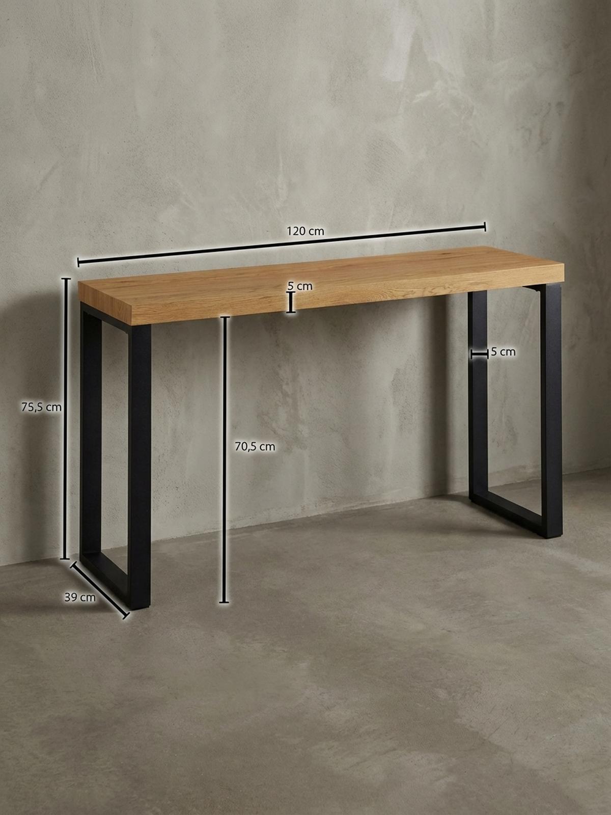 KONSOLENTISCH – Eicheoptik, große Ablagefläche, modern - Schwarz/Braun, Holz/Metall (39/120/76cm) - KADIMA DESIGN