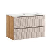 WASCHTISCH 90cm Elora Beige und Holz - Braun, Holzwerkstoff (90/57/46cm) - Petits-meubles