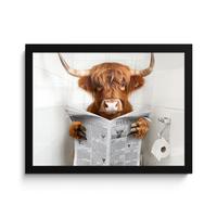 POSTER MIT RAHMENGERAHMTES BILD Schottischer Highlander - Tier - Zeitung - Toilette 40x30 cm - Kastanienfarben, Papier (40/30cm) - MuchoWow