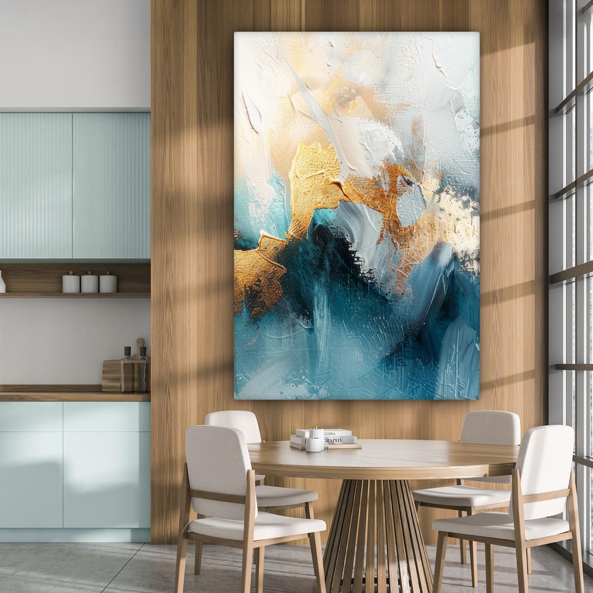 LEINWANDBILD Abstrakt - Kunst - Gold - Blau Deko Groß 90x140 cm - Petrol, Textil (90/140cm) - MuchoWow