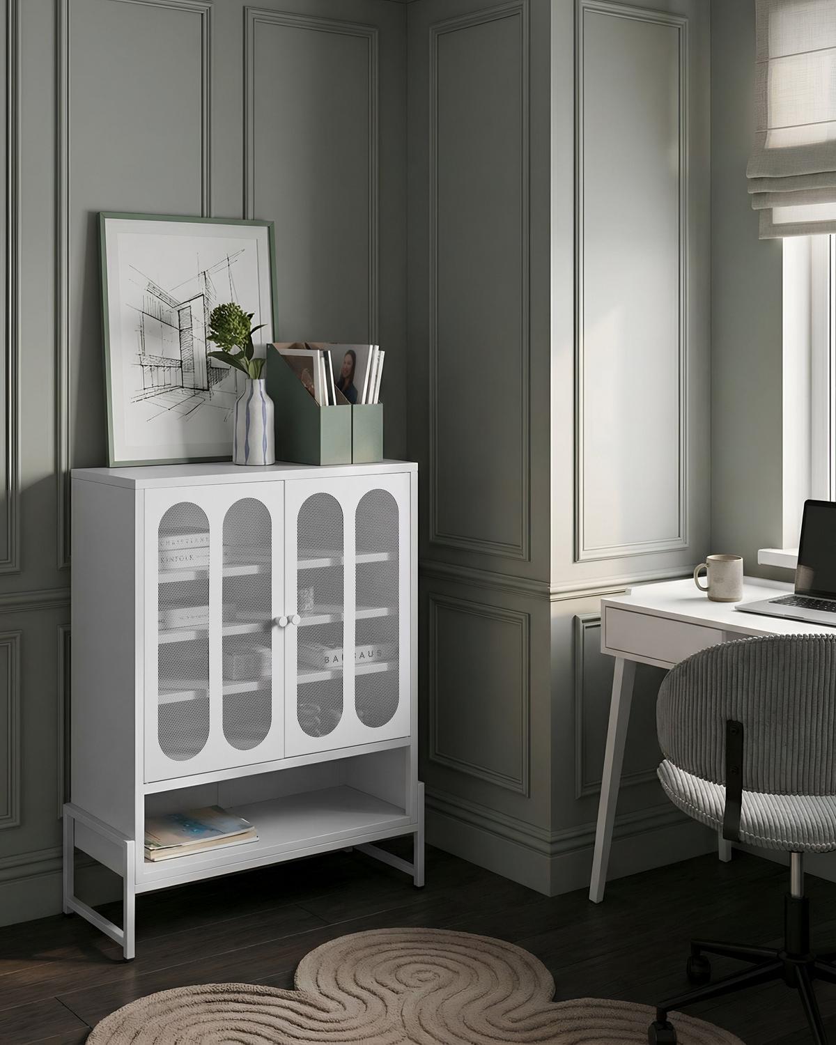 SIDEBOARD mit 2 Türen Metall Weiß Soletta - Weiß, Metall (84/108/35cm) - Beliani