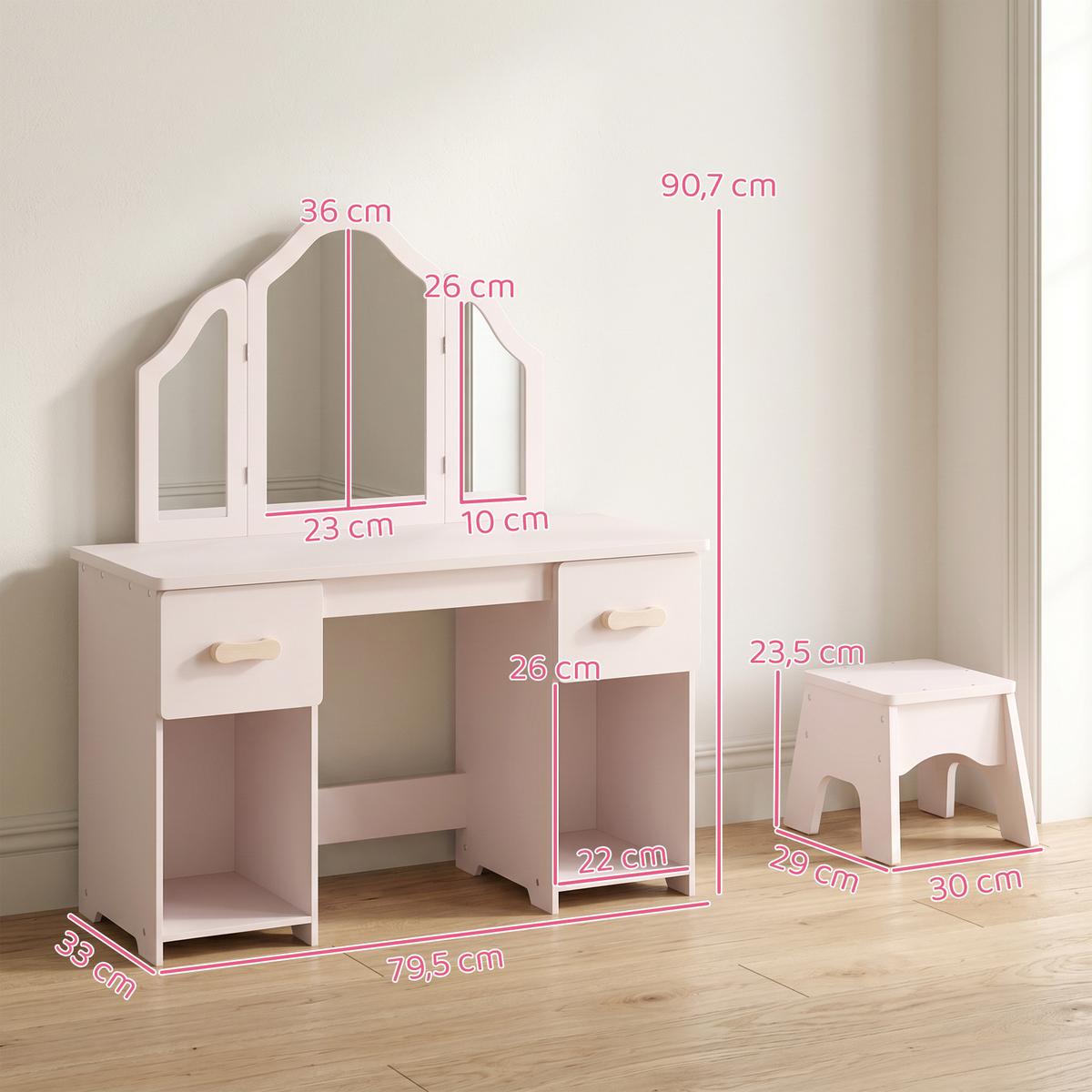 KINDERSCHMINKTISCH-SET MDF Acryl Rosa - Rosa/Naturfarben, Holzwerkstoff (33/90.7/79.5cm) - AIYAPLAY