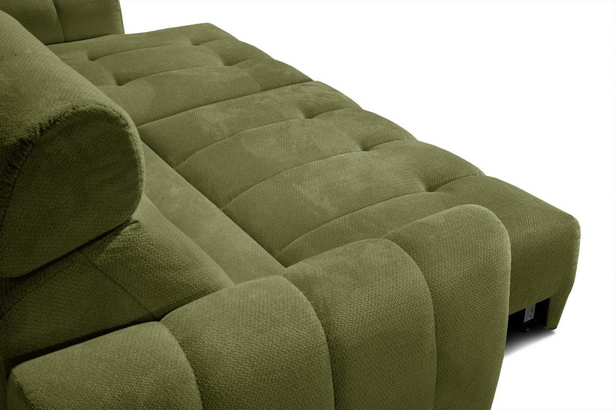ECKSOFA KIMI 3-Sitzer, ausziehbarer Sitz, verstellbare Kopfstützen, olivgrün - Schwarz/Olivgrün, Holzwerkstoff/Textil (270/160cm) - Wozimo
