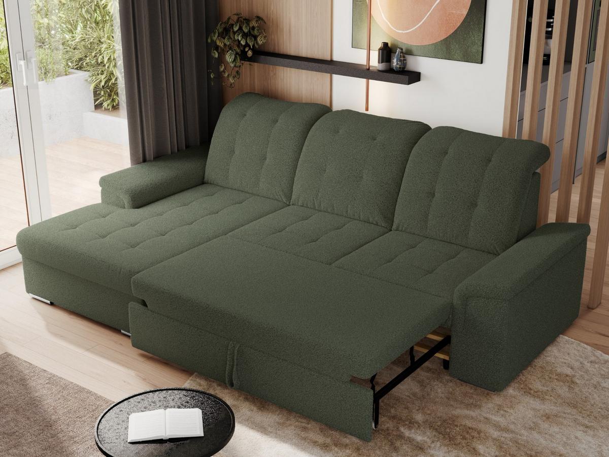 ECKSOFA MADRITO L - Grün Boucle - Links - Silberfarben/Grün, Textil/Metall (160/256cm)