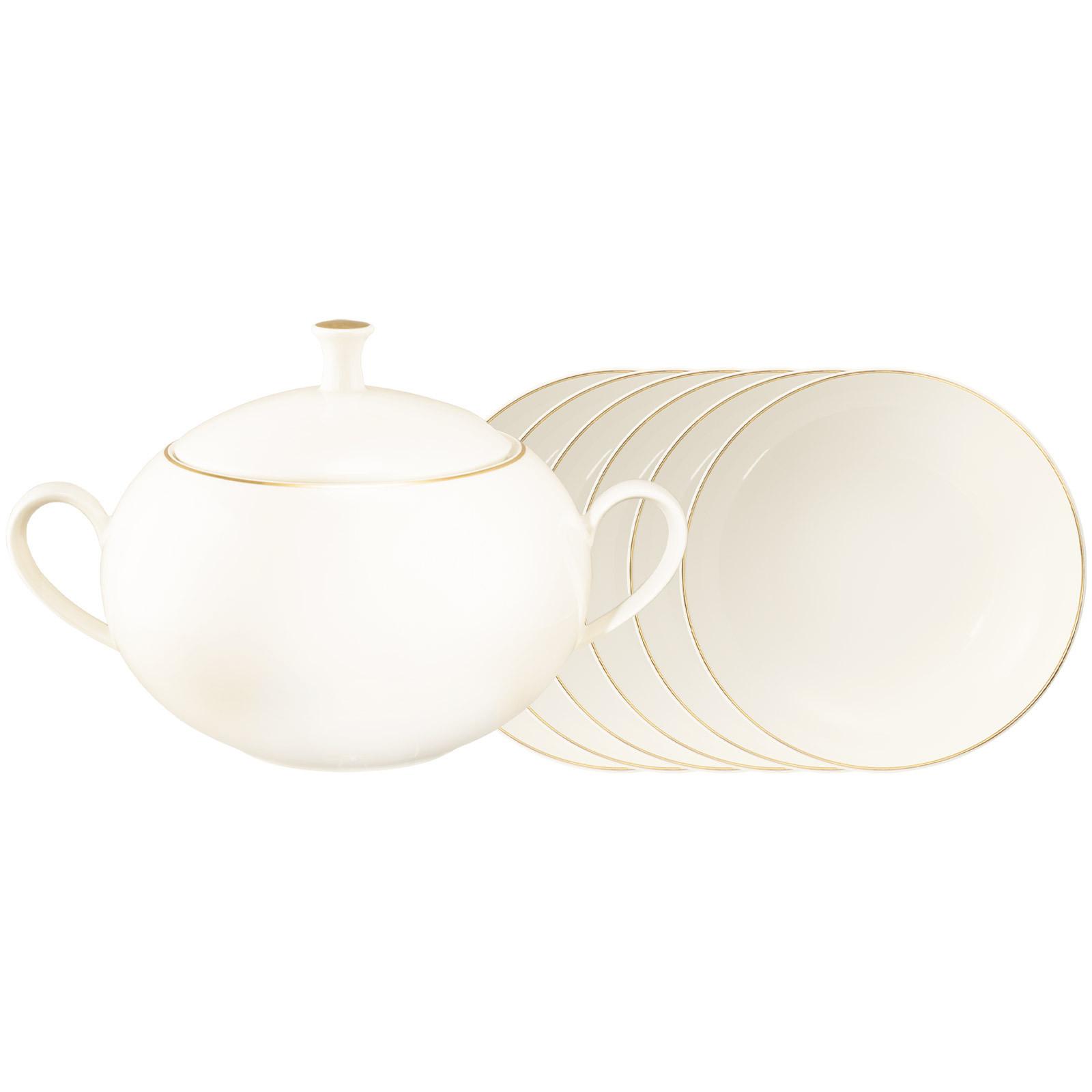 SUPPEN-SET Savona Goldlinie creme 7-tlg. - Creme, Keramik (2/2/2cm) - Seltmann Weiden