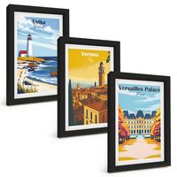 BILDER SET 3er Set - 20x30 cm Schwarzer Rahmen - Ansichten von Orten am Meer und von Städten - Schwarz, Kunststoff (20/30cm) - TULUP
