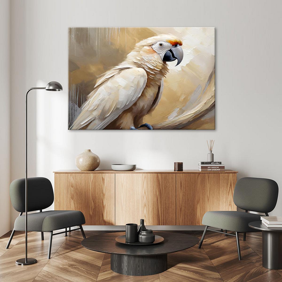 LEINWANDBILD AI Papagei Vogel gemalt 100x70cm - Beige, Textil (100/70cm) - Feeby