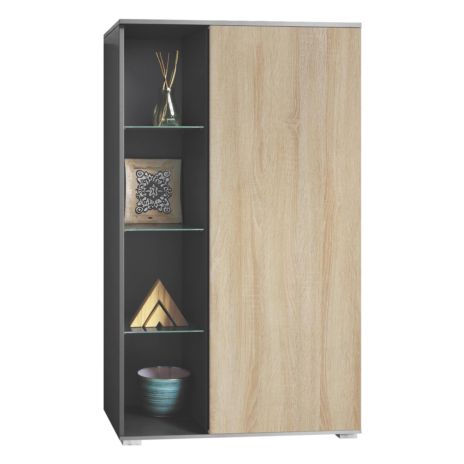 VITRINE Davos Eiche sägerau - Eiche San Remo, Holzwerkstoff (71.5/134/35cm) - Vladon