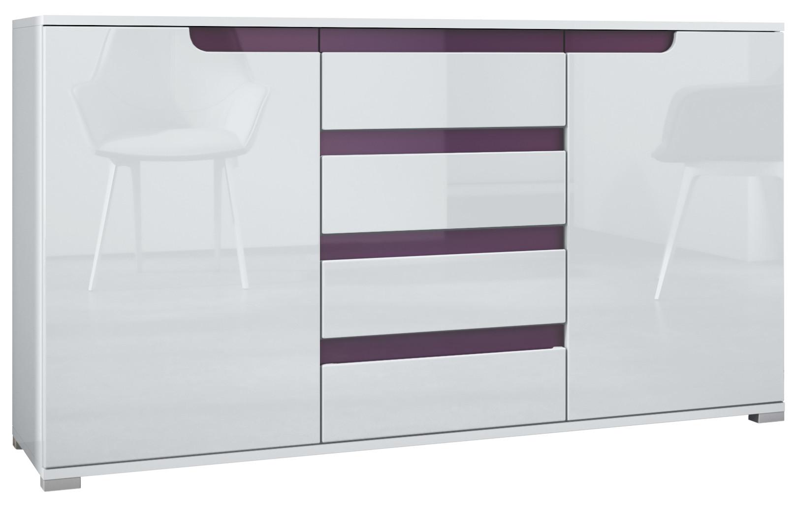 SIDEBOARD Sylt Weiß Hochglanz / Brombeer Hochglanz - Weiß Hochglanz/Lila, Holzwerkstoff (138.5/75.5/35cm) - Vladon