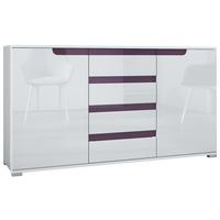 SIDEBOARD Sylt Weiß Hochglanz / Brombeer Hochglanz - Weiß Hochglanz/Lila, Holzwerkstoff (138.5/75.5/35cm) - Vladon