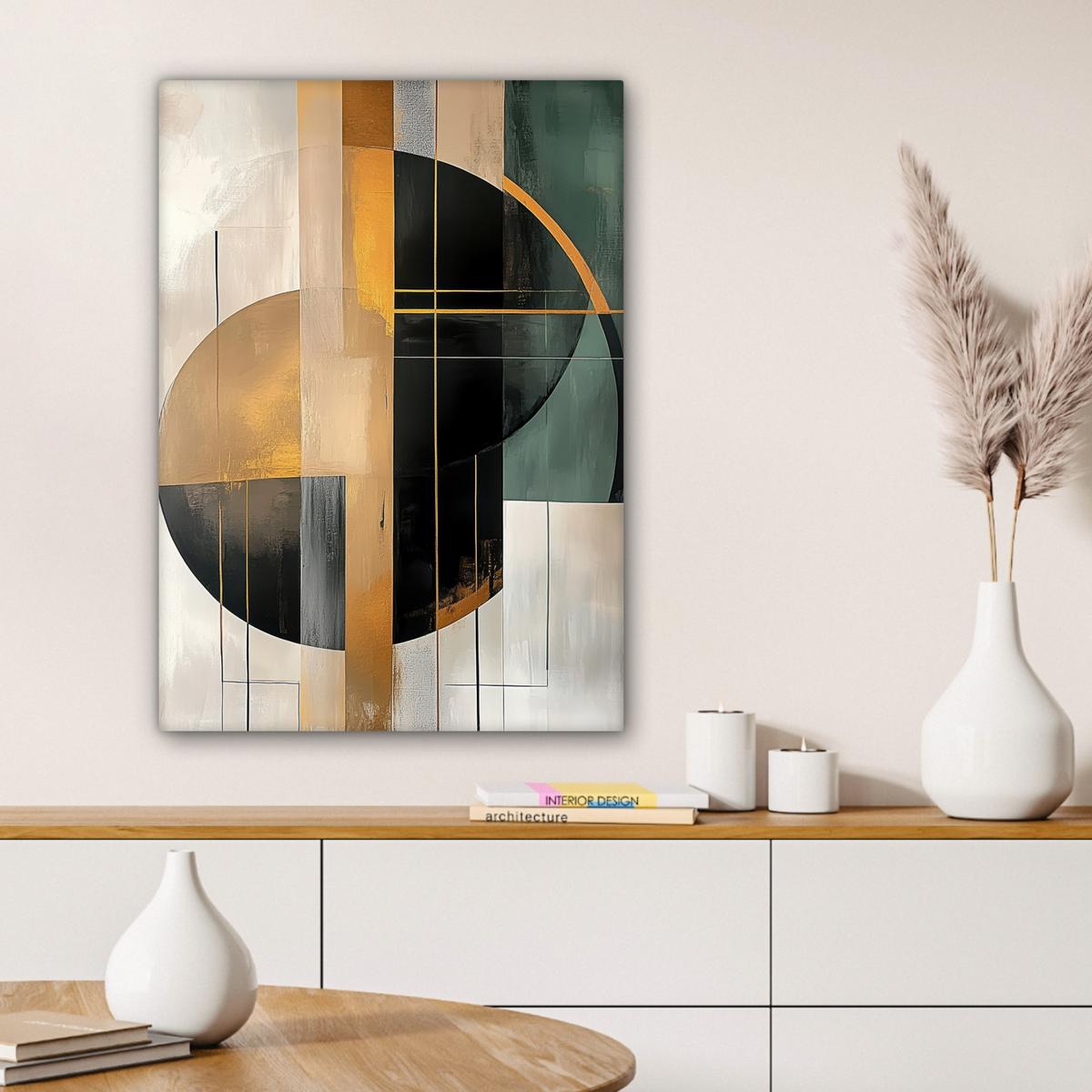 LEINWANDBILD Abstrakt - Gold - Bronze - Grün - Formen - Modern Wandbild Wohnzimmer 60x80 cm - Multicolor, Textil (60/80cm) - MuchoWow