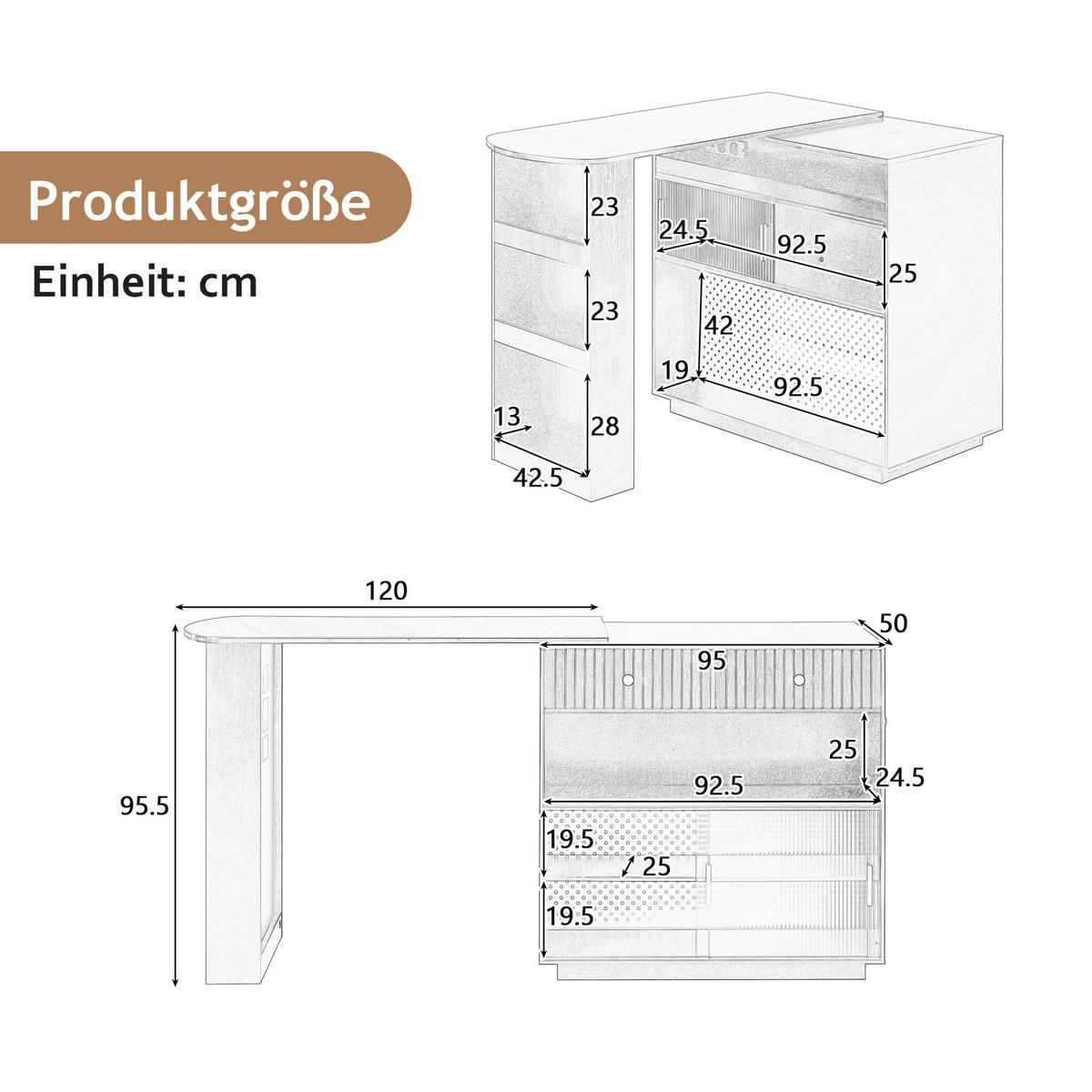 BARTISCH schwarz mit 360° drehbarem sideboard & led-beleuchtung - Schwarz, Holzwerkstoff (50/120/95.5cm) - Urban Meuble