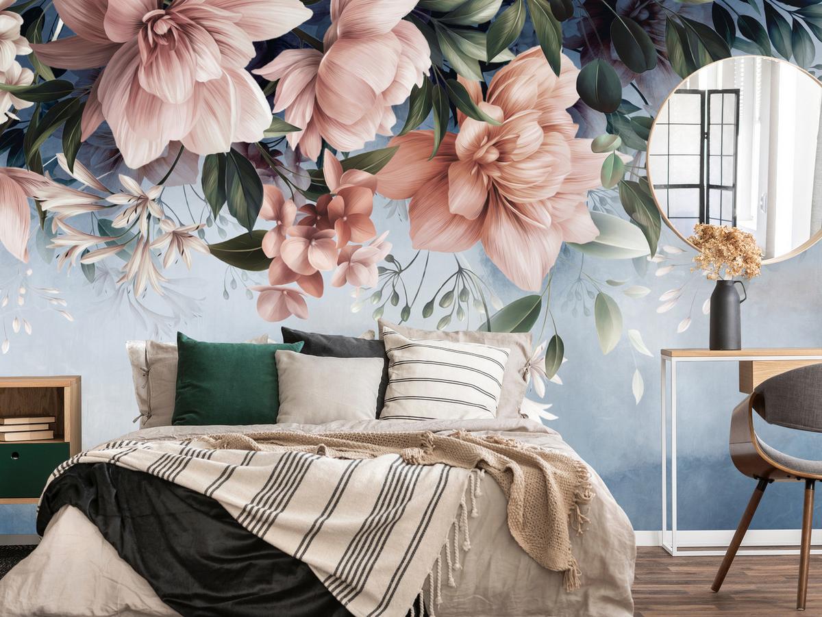 FOTOTAPETE für Schlafzimmer Blumen Blätter Pflanzen Natur 500x350 - Rosa/Weiß, Papier (500/350cm) - Muralo
