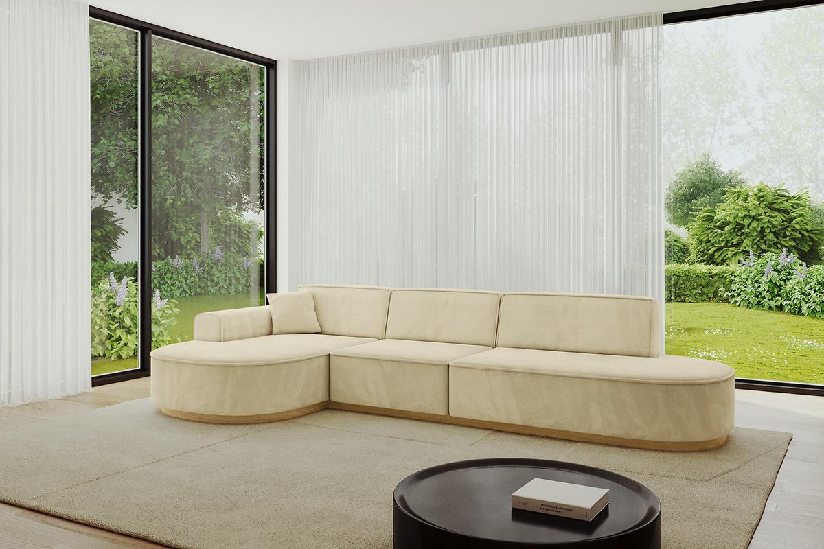 ECKSOFA Ottomane Links MARI-L2-v2 - 328x171x83 cm Beige Velours - Beige, Holzwerkstoff/Textil (328/171cm) - ALTDECOR