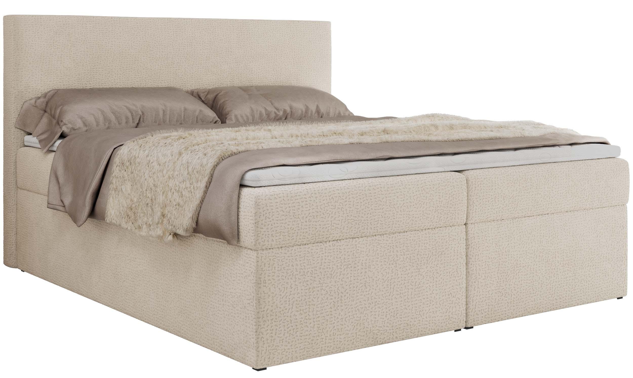 BOXBETT JAGUAR 140/200 - Hellbeige Struktur - H3 - Creme, Holz/Textil (140/200cm) - MKS