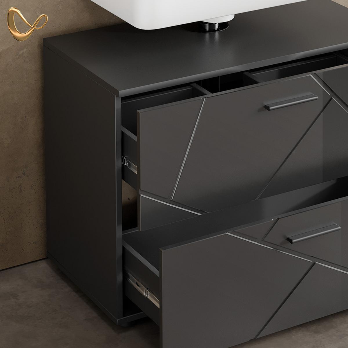 WASCHBECKENUNTERSCHRANK Ronco Anthrazit Hochglanz 80 x 58.6 cm - Schwarz Hochglanz, Holzwerkstoff (80/58.6/41cm) - Livinity®