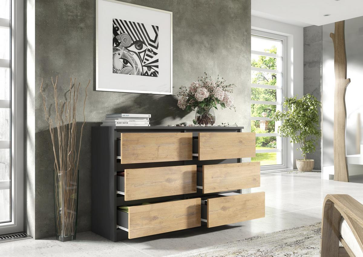 KOMMODE Anthrazit, Lancelot 139/79/39 - Anthrazit/Eiche San Remo, Holzwerkstoff (139/79/39cm) - RAUMHIRSCH FURNITURE