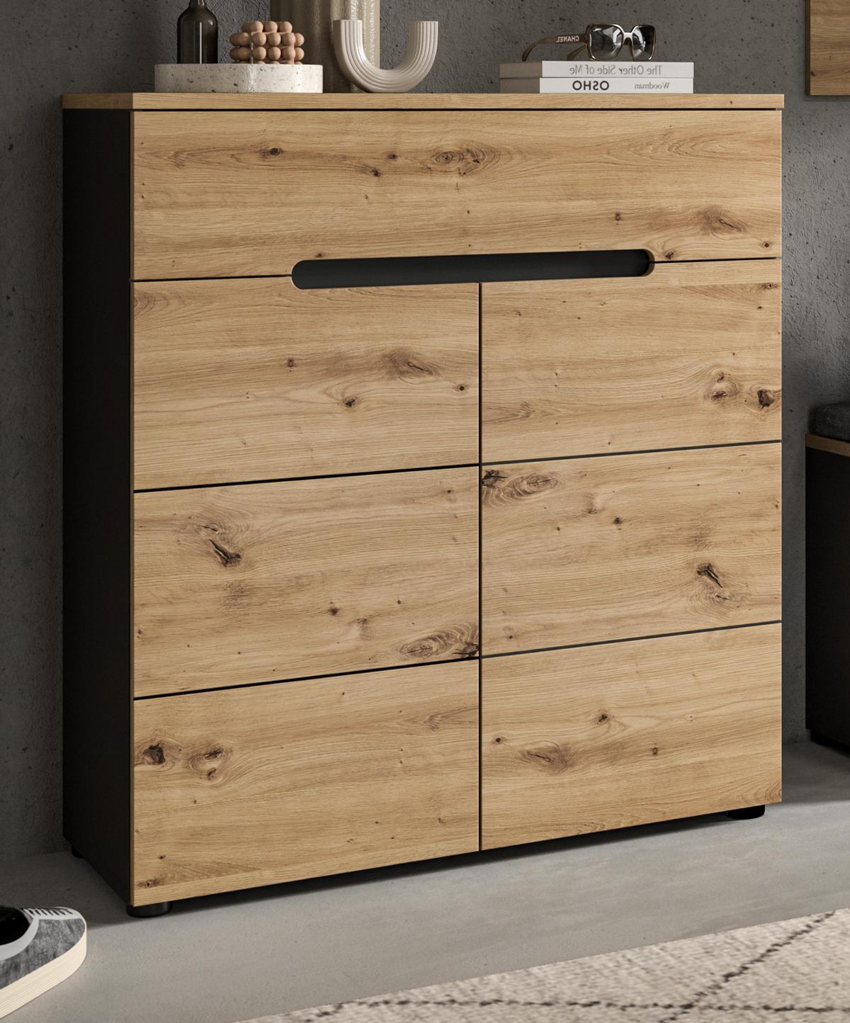 SCHUHSCHRANK Flurkommode Eiche Artisan und grau 80 cm, mit Soft-Close - Schwarz/Eiche Artisan, Holzwerkstoff/Kunststoff (80/94/37cm) - Inn.Furn