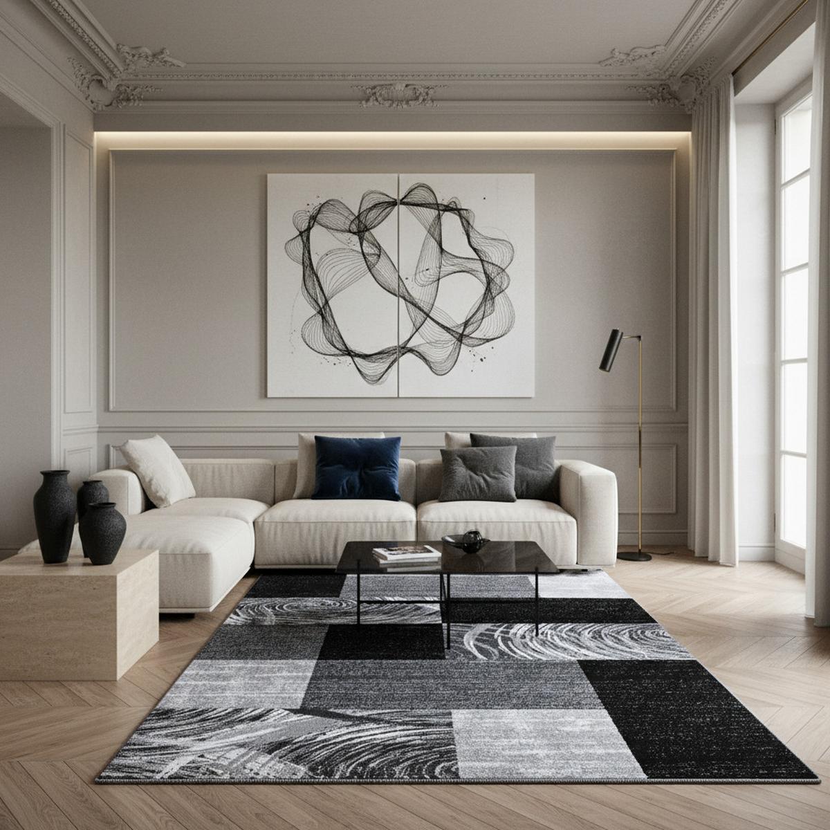 TEPPICH Kurzflor DRAU in Schwarz, abstrakt kariert, 200 x 290 cm - Schwarz, Textil (290/200cm) - KADIMA DESIGN