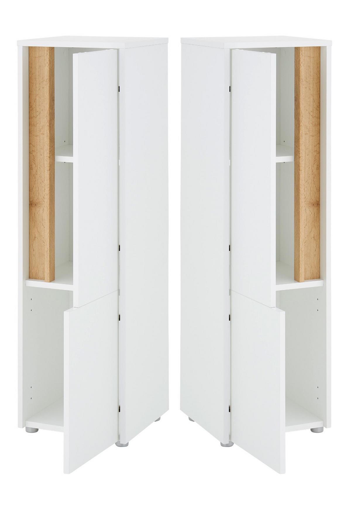 BAD-MIDISCHRANK weiß, Wotan Eiche, Badmöbel Kommode 34 x 114 cm - Eiche Wotan/Silberfarben, Holz/Holzwerkstoff (34/114/34cm) - Furn.Design