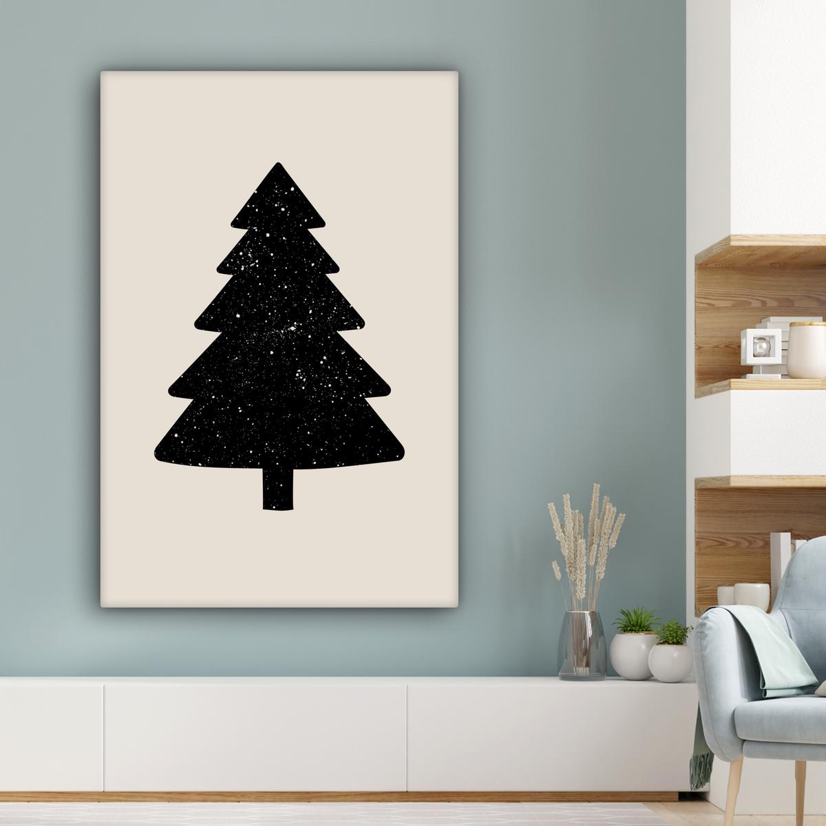 LEINWANDBILD Weihnachtsbaum - Schwarz - Urlaub - Beige Deko Groß 90x140 cm - Schwarz, Textil (90/140cm) - MuchoWow