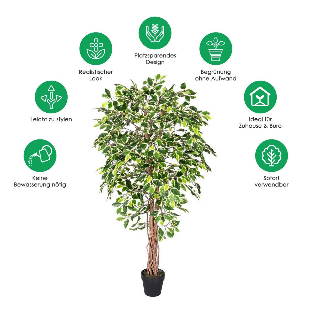 KUNSTBAUM Ficus benjamini, 180 cm - Multicolor, Kunststoff (180cm) - Homescapes